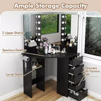 Coiffeuse d'angle Costway avec miroir LED et prises de courant Noir/Blanc