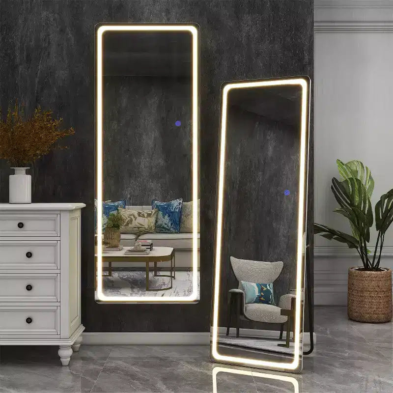 Miroir sans cadre rectangulaire moderne PexFix 40,6 cm l x 160 cm H avec coins arrondis, couleur blanc