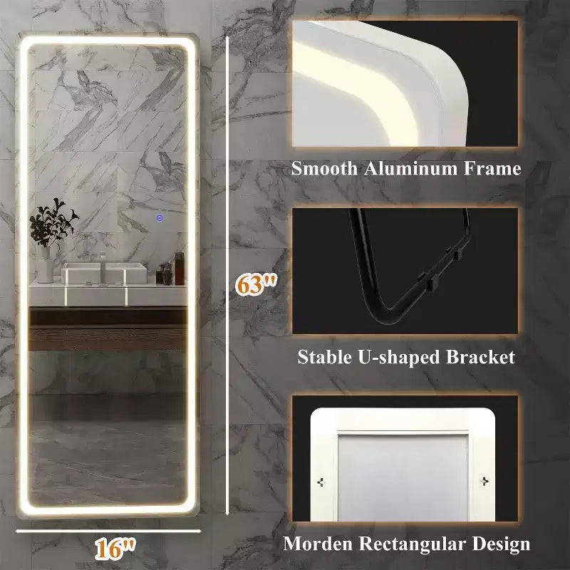 Miroir sans cadre rectangulaire moderne PexFix 40,6 cm l x 160 cm H avec coins arrondis, couleur blanc