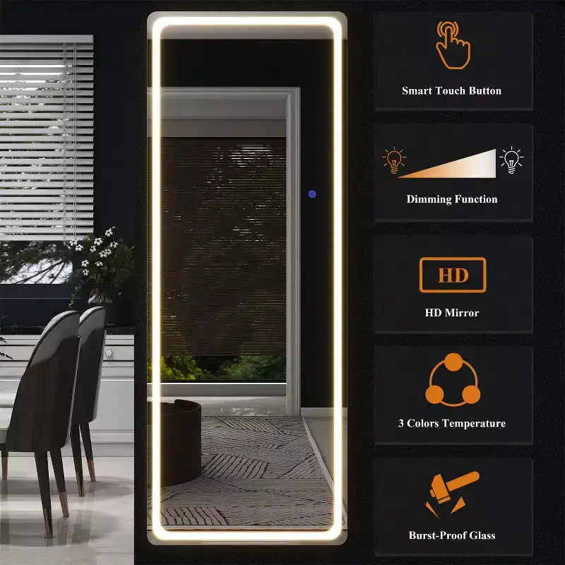 Miroir sans cadre rectangulaire moderne PexFix 40,6 cm l x 160 cm H avec coins arrondis, couleur blanc