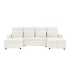 Canapé d'angle surdimensionné en U de 110,2 W, canapé-lit escamotable avec double chaise longue de rangement et 2 ports USB - ModernLuxe