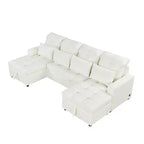 Canapé d'angle surdimensionné en U de 110,2 W, canapé-lit escamotable avec double chaise longue de rangement et 2 ports USB - ModernLuxe