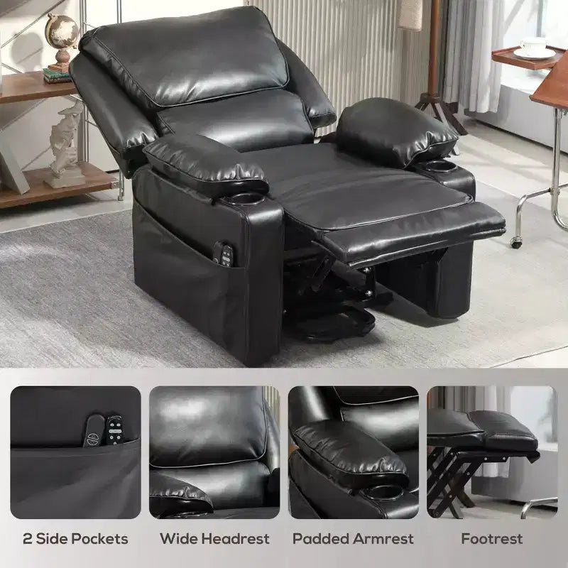 Fauteuil inclinable électrique avec fonction releveur, fauteuil inclinable de massage électrique chauffant HOMCOM avec télécommande, poches latérales, ressorts ensachés