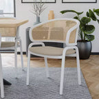 LeisureMod Ervilla - Lot de 4 chaises de salle à manger en osier avec dossier en U, assise en cuir et structure en acier - Sièges modernes pour cuisine, salle à manger, café