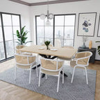 LeisureMod Ervilla - Lot de 4 chaises de salle à manger en osier avec dossier en U, assise en cuir et structure en acier - Sièges modernes pour cuisine, salle à manger, café