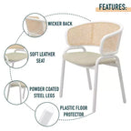 LeisureMod Ervilla - Lot de 4 chaises de salle à manger en osier avec dossier en U, assise en cuir et structure en acier - Sièges modernes pour cuisine, salle à manger, café