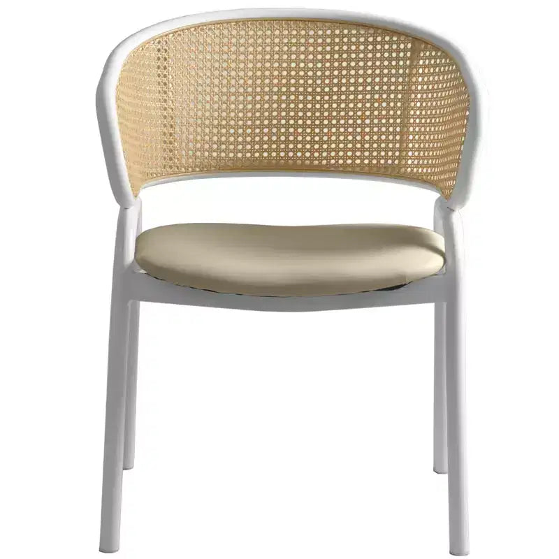 LeisureMod Ervilla - Lot de 4 chaises de salle à manger en osier avec dossier en U, assise en cuir et structure en acier - Sièges modernes pour cuisine, salle à manger, café