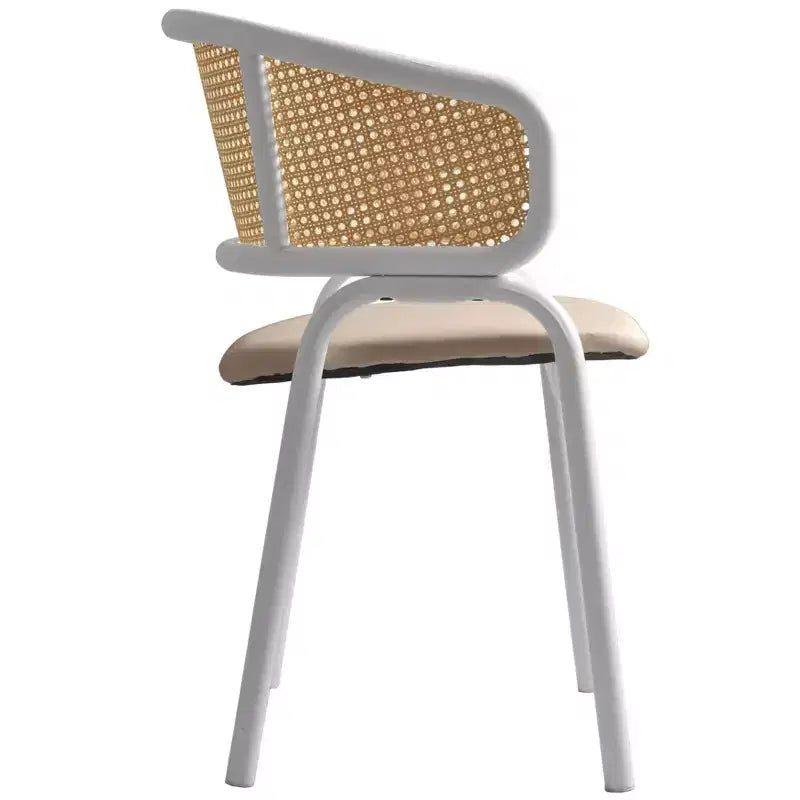 LeisureMod Ervilla - Lot de 4 chaises de salle à manger en osier avec dossier en U, assise en cuir et structure en acier - Sièges modernes pour cuisine, salle à manger, café