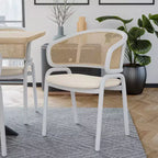 LeisureMod Ervilla - Lot de 4 chaises de salle à manger en osier avec dossier en U, assise en cuir et structure en acier - Sièges modernes pour cuisine, salle à manger, café