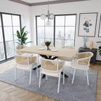 LeisureMod Ervilla - Lot de 4 chaises de salle à manger en osier avec dossier en U, assise en cuir et structure en acier - Sièges modernes pour cuisine, salle à manger, café