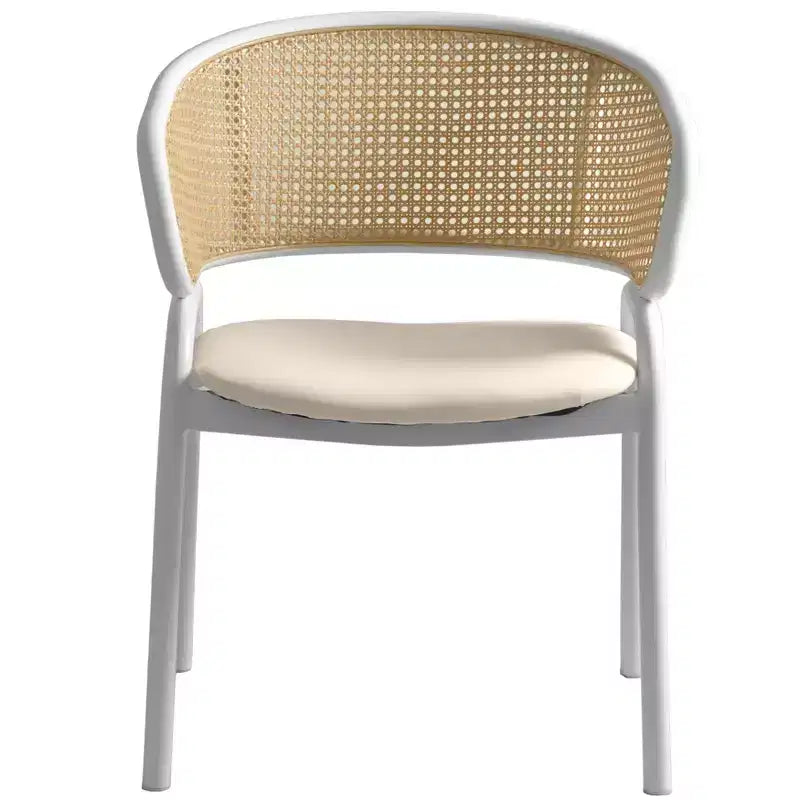LeisureMod Ervilla - Lot de 4 chaises de salle à manger en osier avec dossier en U, assise en cuir et structure en acier - Sièges modernes pour cuisine, salle à manger, café