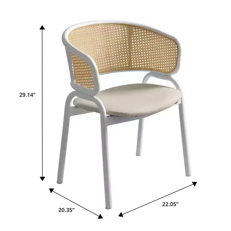 LeisureMod Ervilla - Lot de 4 chaises de salle à manger en osier avec dossier en U, assise en cuir et structure en acier - Sièges modernes pour cuisine, salle à manger, café