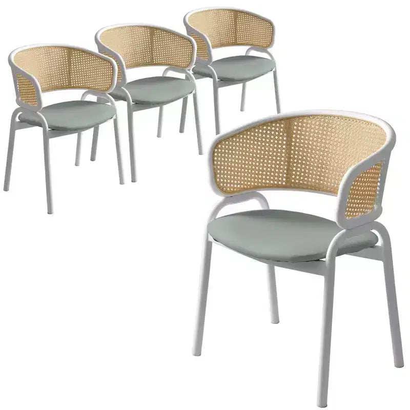 LeisureMod Ervilla - Lot de 4 chaises de salle à manger en osier avec dossier en U, assise en cuir et structure en acier - Sièges modernes pour cuisine, salle à manger, café