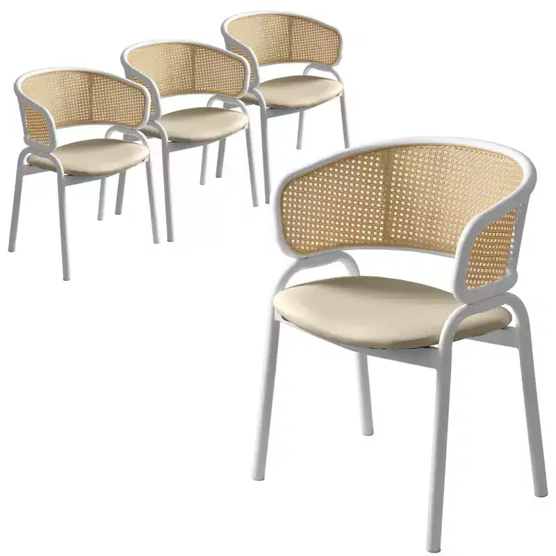 LeisureMod Ervilla - Lot de 4 chaises de salle à manger en osier avec dossier en U, assise en cuir et structure en acier - Sièges modernes pour cuisine, salle à manger, café