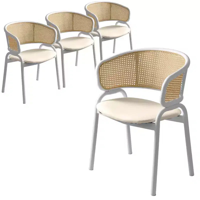LeisureMod Ervilla - Lot de 4 chaises de salle à manger en osier avec dossier en U, assise en cuir et structure en acier - Sièges modernes pour cuisine, salle à manger, café