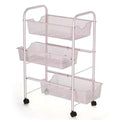 Oumilen Mesh Wire Rolling Storage Cart with Baskets, Light Pink