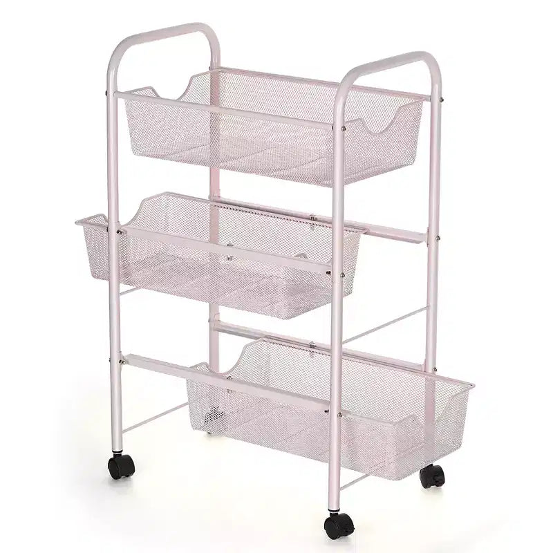 Oumilen Mesh Wire Rolling Storage Cart with Baskets, Light Pink