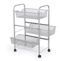 Oumilen Mesh Wire Rolling Storage Cart with Baskets, Silver