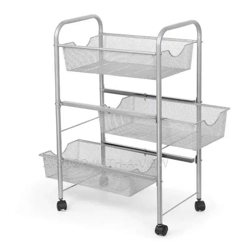 Oumilen Mesh Wire Rolling Storage Cart with Baskets, Silver