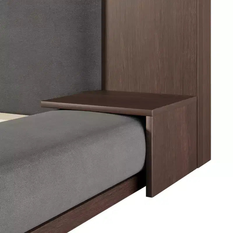 Lit de plateforme rembourré au sol de taille Queen/King avec tête de lit rembourrée et table de chevet, pas besoin de sommier tapissier, gris-ModernLuxe