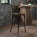 Tabouret de bar en métal et bois Simple Relax avec dossier en X