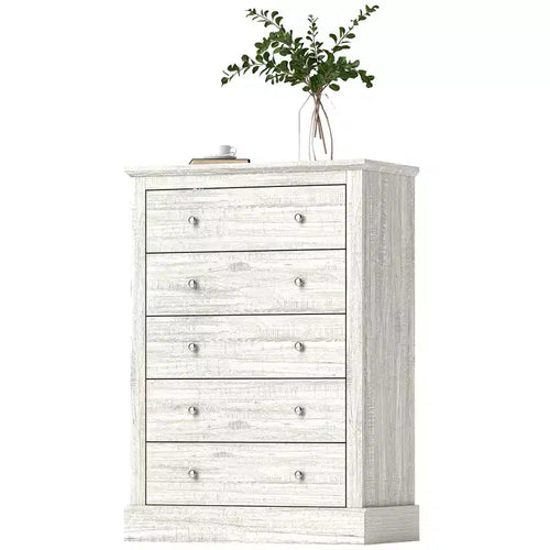 5-Drawer Farmhouse Chest of Drawers with Wood Top Dirty Oak