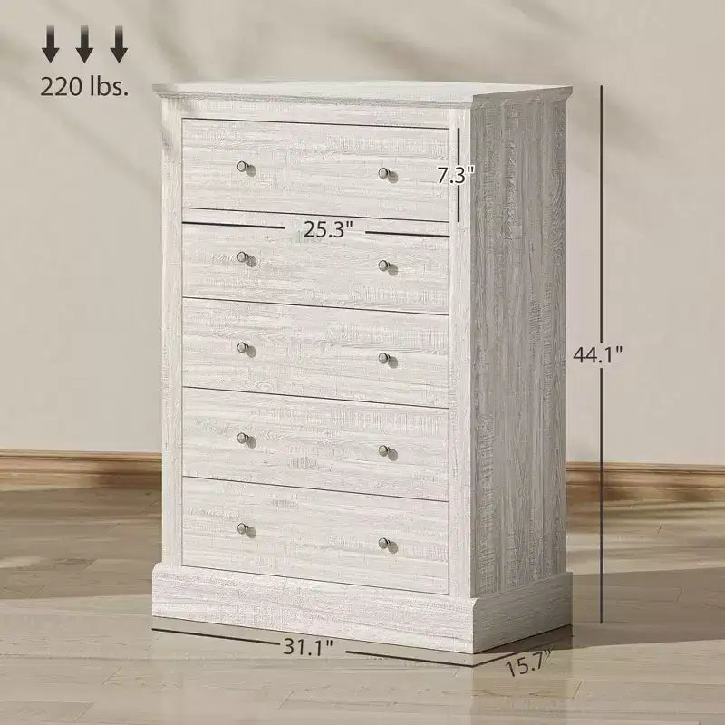 Commode de ferme à 5 tiroirs avec plateau en bois Chêne sale