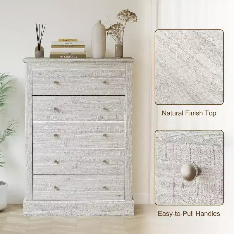 Commode de ferme à 5 tiroirs avec plateau en bois Chêne sale