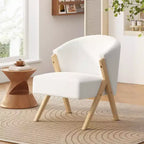 Fauteuil d'appoint moderne avec revêtement blanc et cadre en bois massif, fauteuil de salon minimaliste pour salon, chambre ou bureau