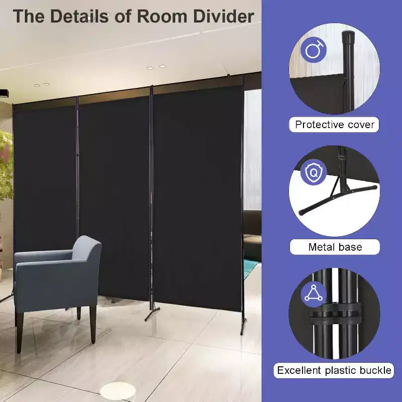 FDW Séparateur de pièce polyvalent à 3 panneaux Pliable Écran d'intimité avec cadre en métal Séparateur d'espace Mur de fond Séparateurs de pièce autoportants