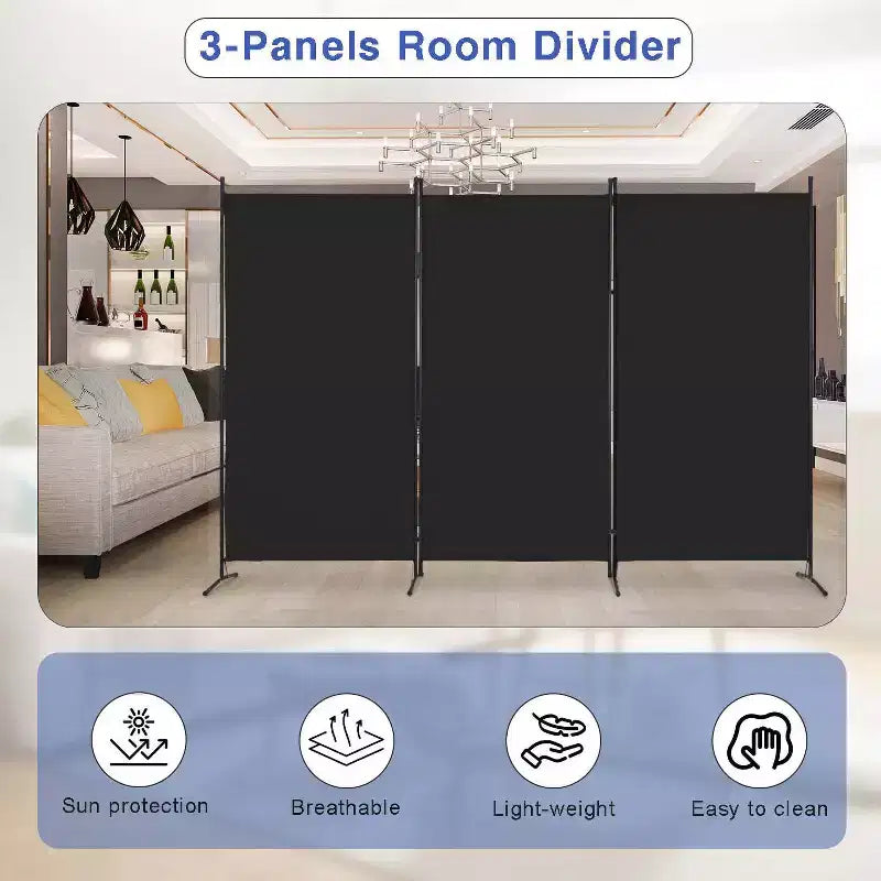FDW Séparateur de pièce polyvalent à 3 panneaux Pliable Écran d'intimité avec cadre en métal Séparateur d'espace Mur de fond Séparateurs de pièce autoportants
