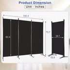 FDW Séparateur de pièce polyvalent à 3 panneaux Pliable Écran d'intimité avec cadre en métal Séparateur d'espace Mur de fond Séparateurs de pièce autoportants