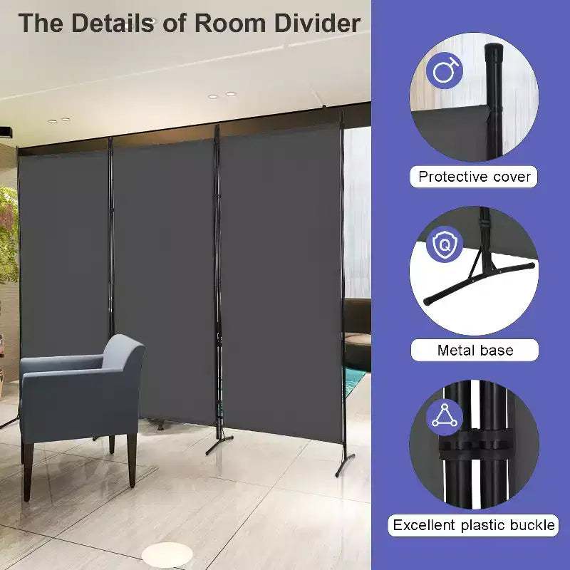 FDW Séparateur de pièce polyvalent à 3 panneaux Pliable Écran d'intimité avec cadre en métal Séparateur d'espace Mur de fond Séparateurs de pièce autoportants