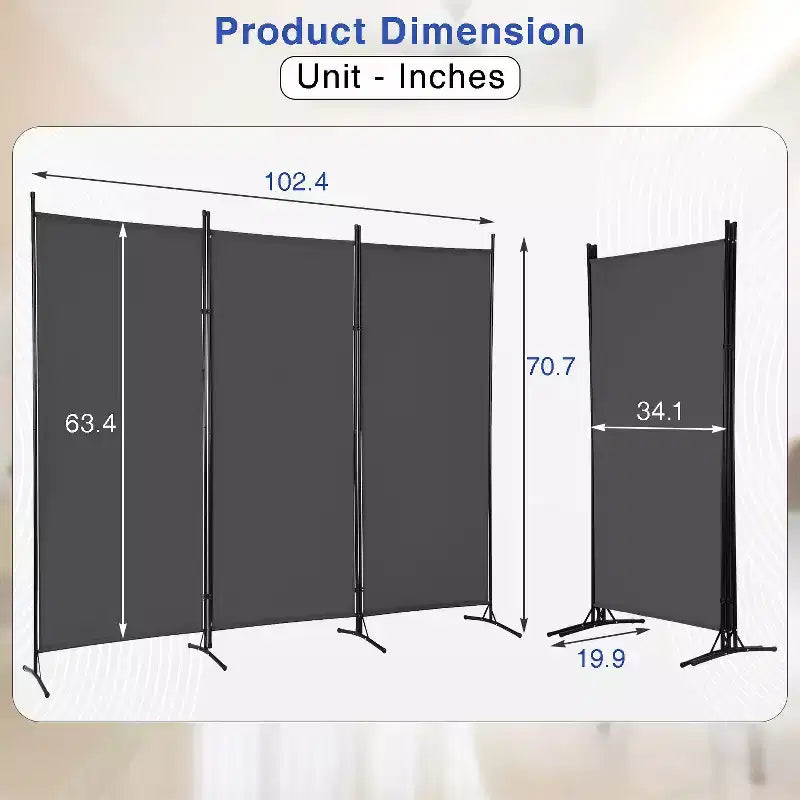 FDW Séparateur de pièce polyvalent à 3 panneaux Pliable Écran d'intimité avec cadre en métal Séparateur d'espace Mur de fond Séparateurs de pièce autoportants