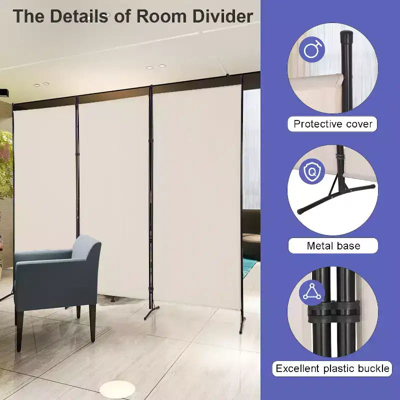 FDW Séparateur de pièce polyvalent à 3 panneaux Pliable Écran d'intimité avec cadre en métal Séparateur d'espace Mur de fond Séparateurs de pièce autoportants