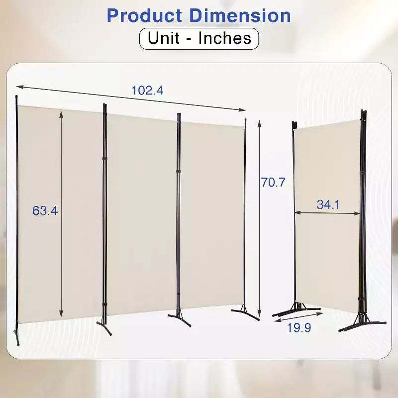 FDW Séparateur de pièce polyvalent à 3 panneaux Pliable Écran d'intimité avec cadre en métal Séparateur d'espace Mur de fond Séparateurs de pièce autoportants