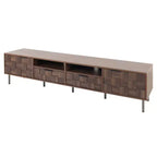 Meuble TV Mid-century avec 2 tiroirs, Table console multimédia pour TV jusqu'à 85 pouces, Meuble de rangement avec 2 armoires, Marron foncé - HABITRIO