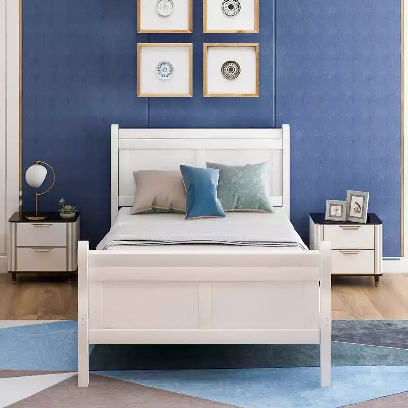 Lit plateforme Whisen Wood avec design traîneau, tête de lit, pied de lit et support à lattes robuste