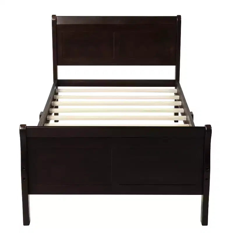 Lit plateforme Whisen Wood avec design traîneau, tête de lit, pied de lit et support à lattes robuste