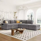 L-shaped Padded Modular Sofa with Storage Space, USB Ports, and Cup Holders on the Armrests, Suitable for Living Rooms, Offices, and Apartments.