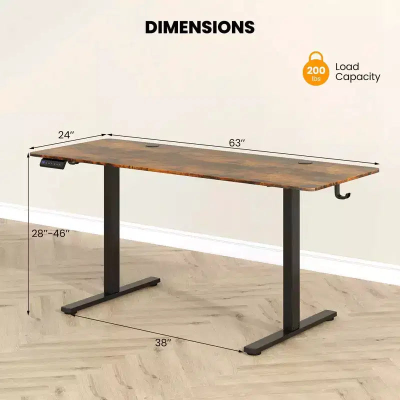 Bureau assis-debout électrique réglable en hauteur Costway 63 x 24 pouces naturel/marron/blanc