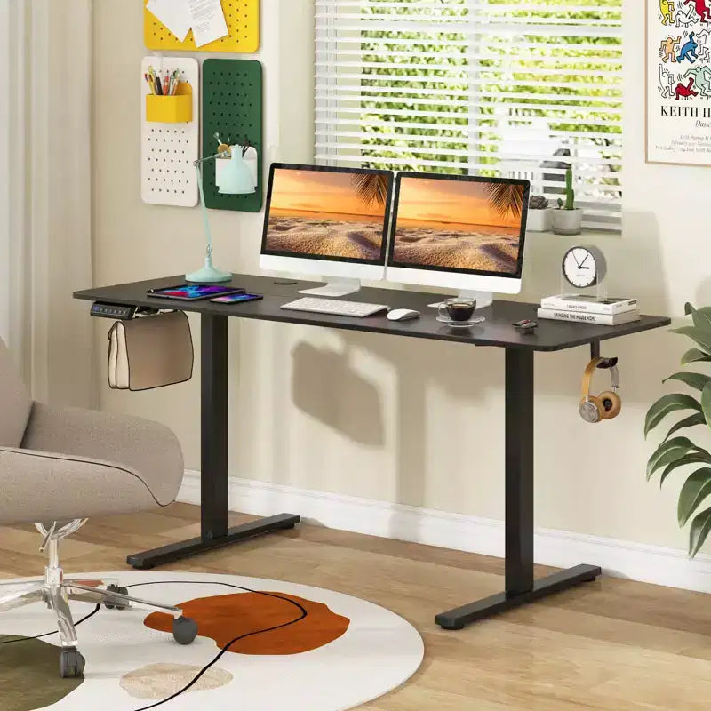 Bureau assis-debout électrique réglable en hauteur Costway 63 x 24 pouces naturel/marron/blanc