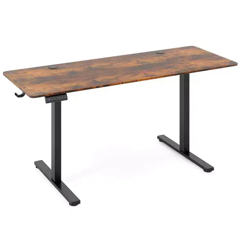 Bureau assis-debout électrique réglable en hauteur Costway 63 x 24 pouces naturel/marron/blanc