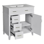 Meuble de rangement de salle de bain de 76 cm avec lavabo en céramique et étagère réglable intégrée