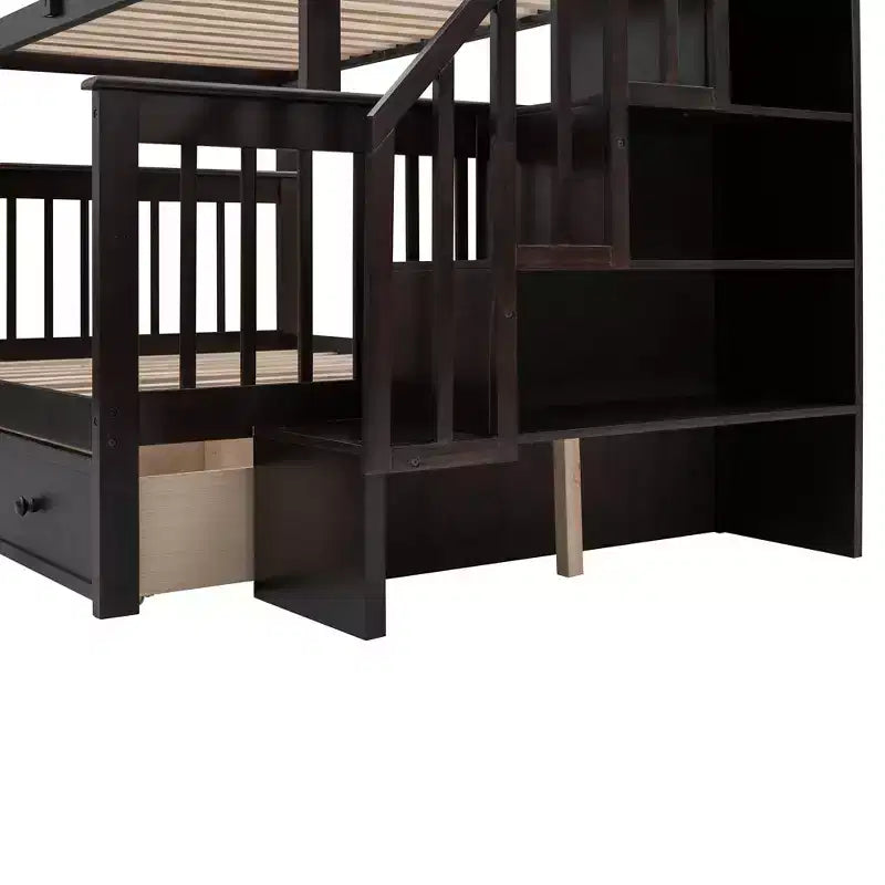 Lit superposé Whisen avec escalier, tiroir, rangement et barrière de sécurité