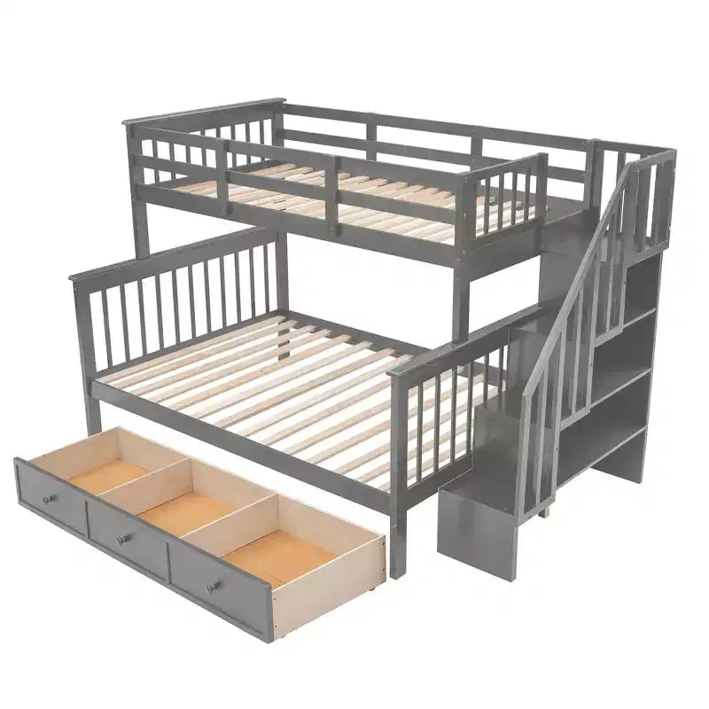 Lit superposé Whisen avec escalier, tiroir, rangement et barrière de sécurité