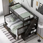 Lit superposé Whisen avec escalier, tiroir, rangement et barrière de sécurité