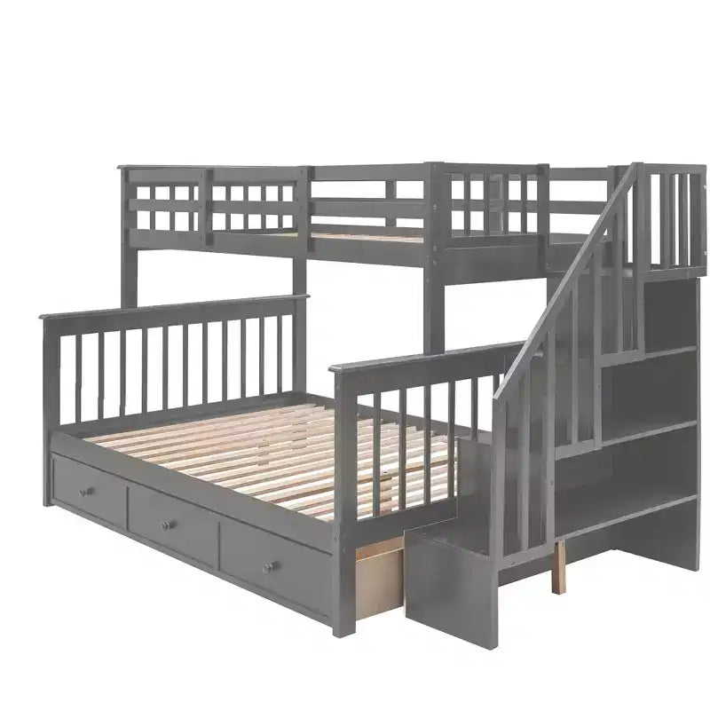Lit superposé Whisen avec escalier, tiroir, rangement et barrière de sécurité