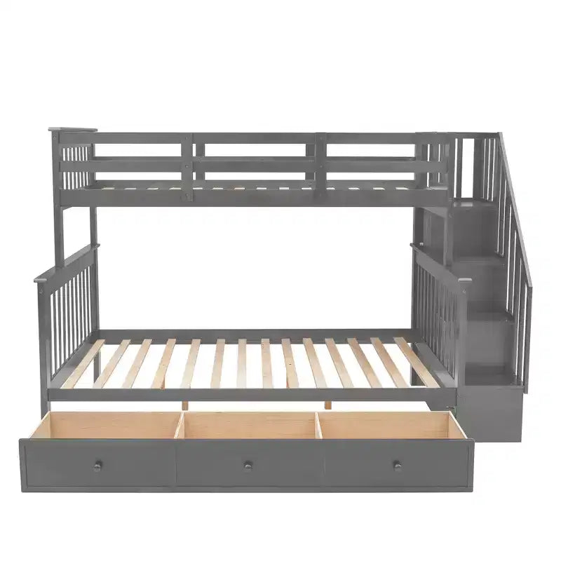 Lit superposé Whisen avec escalier, tiroir, rangement et barrière de sécurité