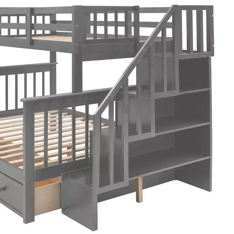 Lit superposé Whisen avec escalier, tiroir, rangement et barrière de sécurité